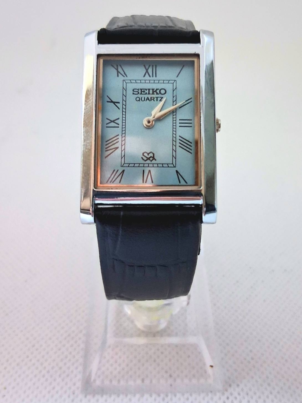 VINTAGE Seiko Quartz Dress Men's Seiko Tank Tiffany Blue Dial Watch RARE